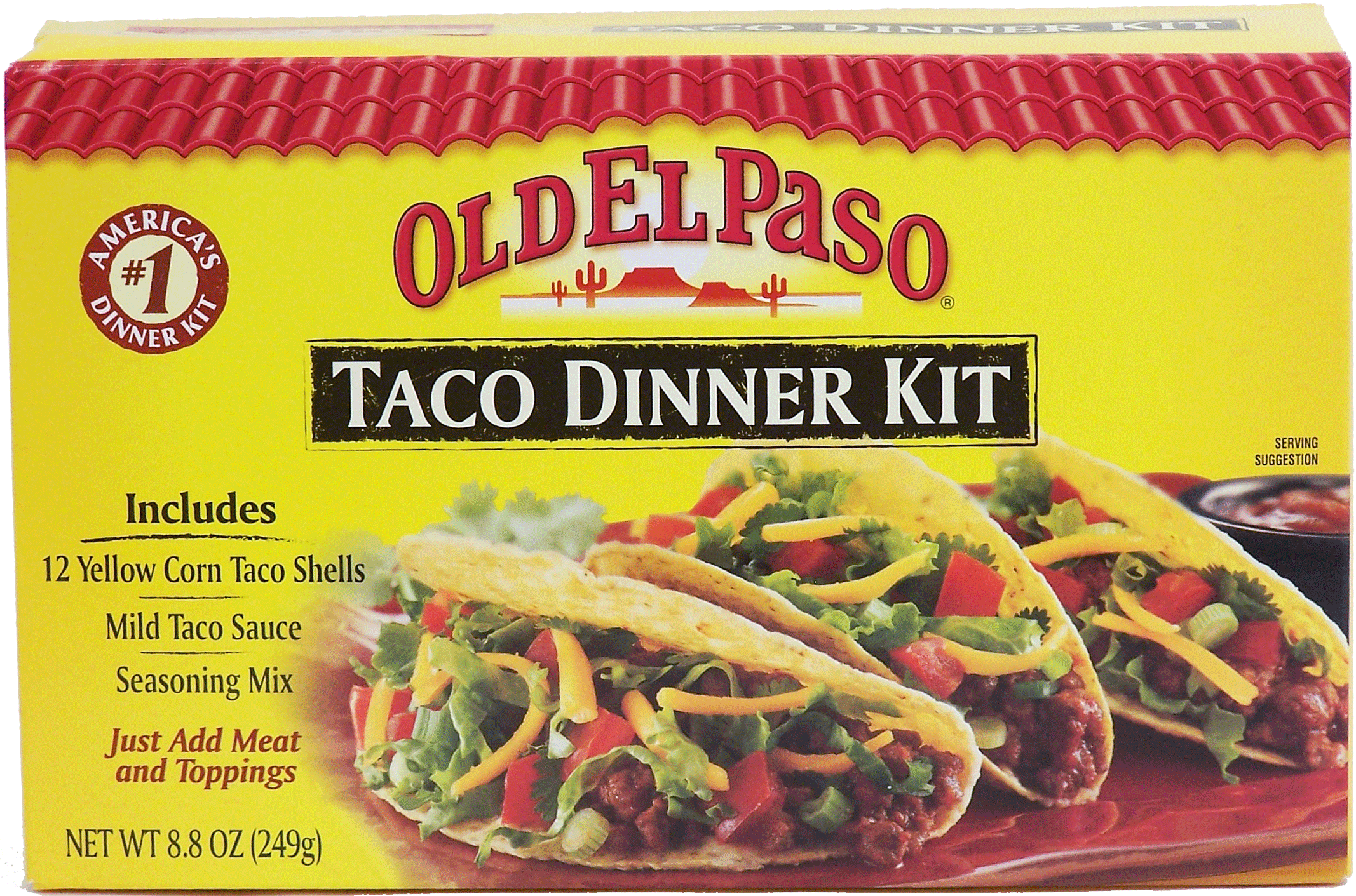 Old El Paso  taco dinner kit; 12 yellow corn taco shells, mild taco sauce, seasoning mix Full-Size Picture